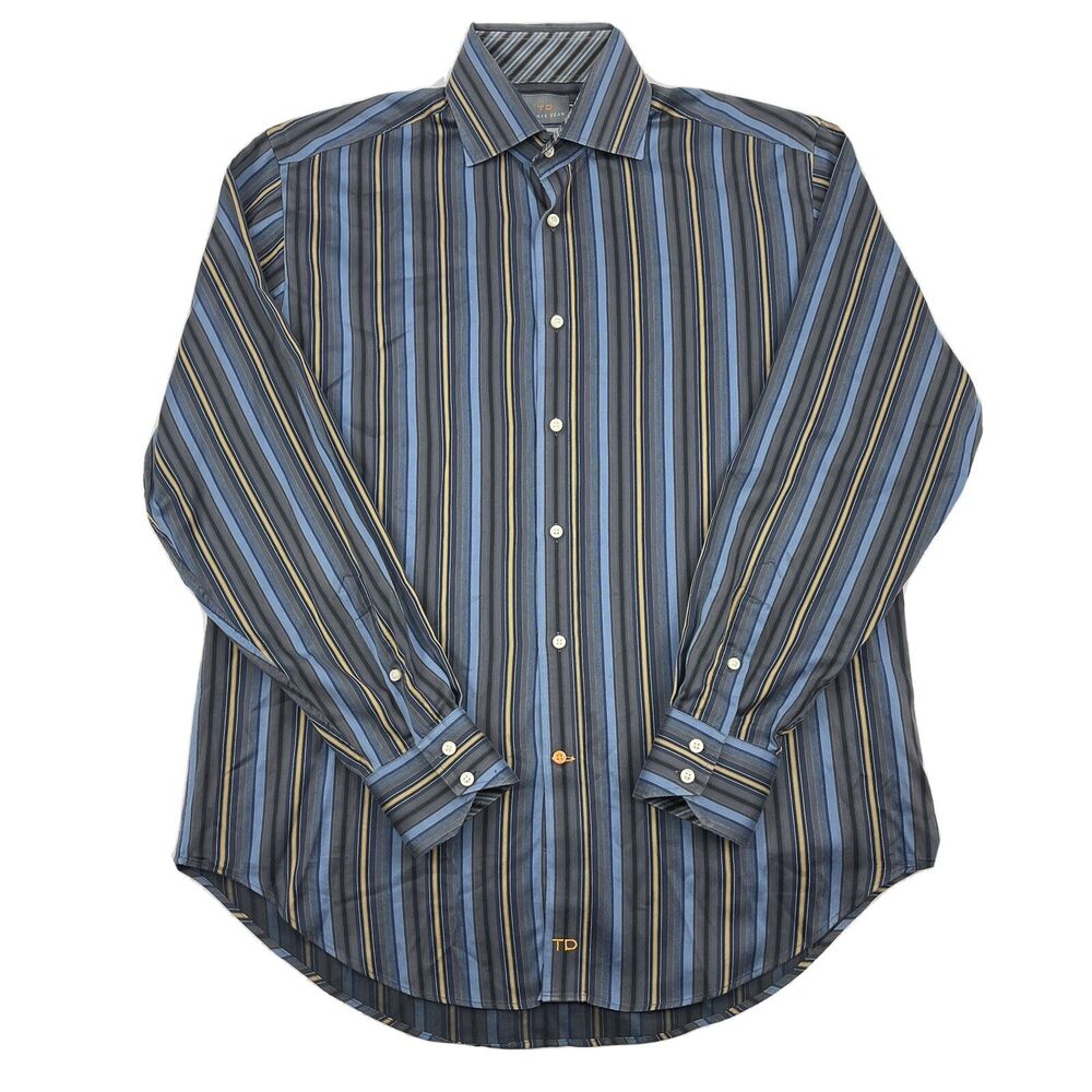 Thomas Dean Mens Striped Long Sleeve Flip Cuff Button Up Shirt Size Medium